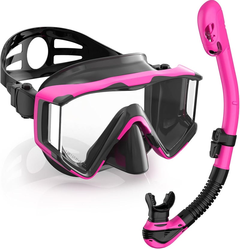 Greatever Snorkel Set Pano 3 Window Snorkel Mask Adult, Panoramic Wide View, Anti-Fog Scuba Diving Mask, Anti-Leak Snorkel Goggles Dry Top Snorkel, Professional Snorkeling Gear for Adults - Image 1